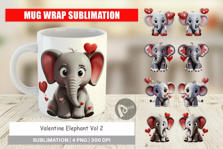 Mug Wrap Design Valentine Elephant