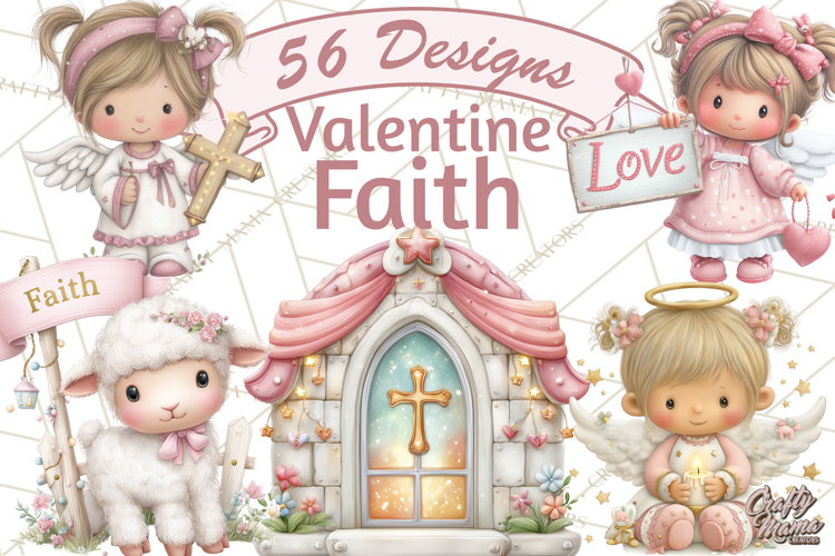 Christian Faith Clipart PNG, Angels Doves Lambs With Crosses