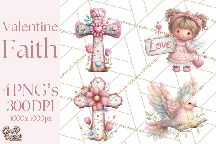 Christian Faith Clipart PNG, Angels Doves Lambs With Crosses