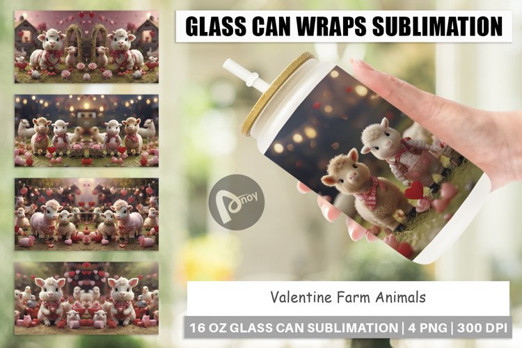Glass Can Wraps Valentine Farm Animals