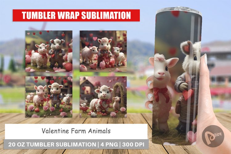 Tumbler Sublimation Wrap Valentine Farm Animals