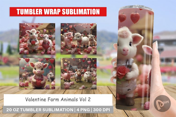 Tumbler Sublimation Wrap Valentine Farm Animals