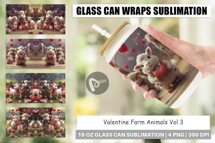 Glass Can Wraps Valentine Farm Animals