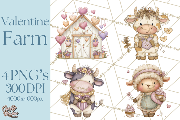 Valentine Farm Clipart PNG, Barnyard Valentine Props, Kids