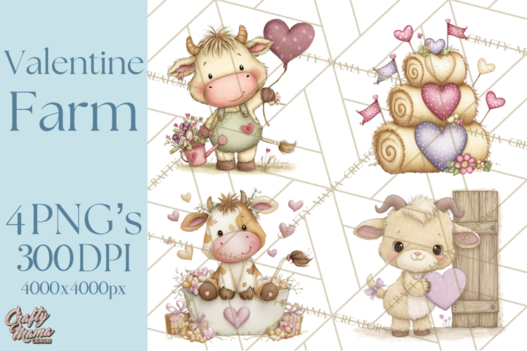 Valentine Farm Clipart PNG, Barnyard Valentine Props, Kids