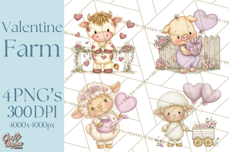 Valentine Farm Clipart PNG, Barnyard Valentine Props, Kids