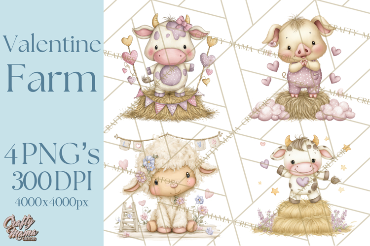 Valentine Farm Clipart PNG, Barnyard Valentine Props, Kids