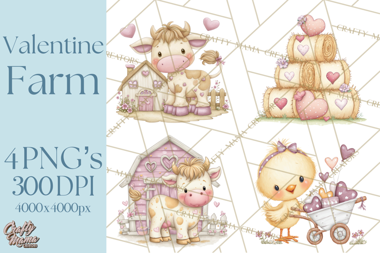 Valentine Farm Clipart PNG, Barnyard Valentine Props, Kids