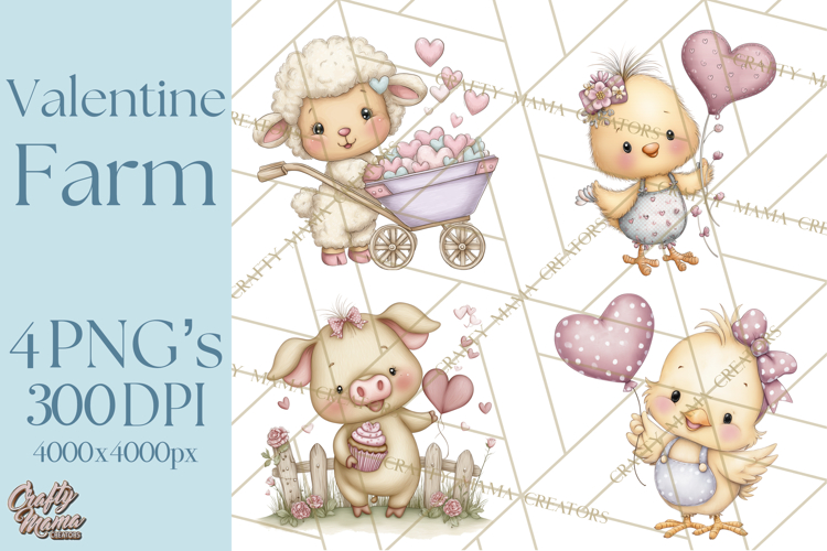Valentine Farm Clipart PNG, Barnyard Valentine Props, Kids