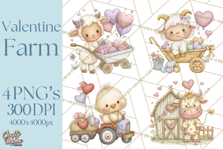 Valentine Farm Clipart PNG, Barnyard Valentine Props, Kids