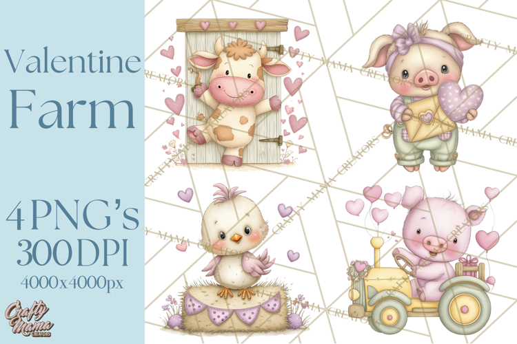 Valentine Farm Clipart PNG, Barnyard Valentine Props, Kids