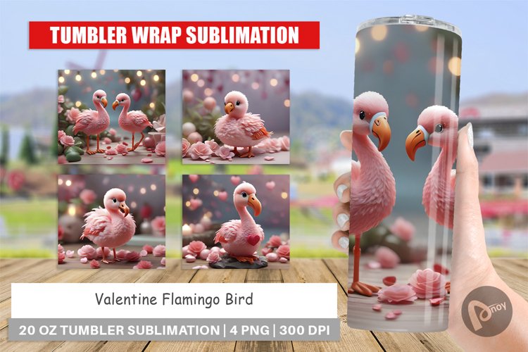 Tumbler Sublimation Wrap Valentine Flamingo Bird