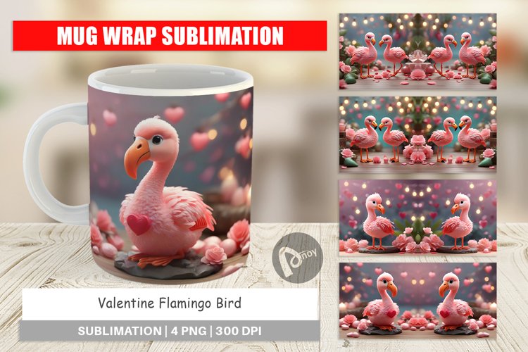 Mug sublimation design Valentine Flamingo Bird
