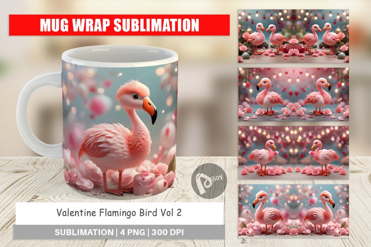 Mug sublimation design Valentine Flamingo Bird