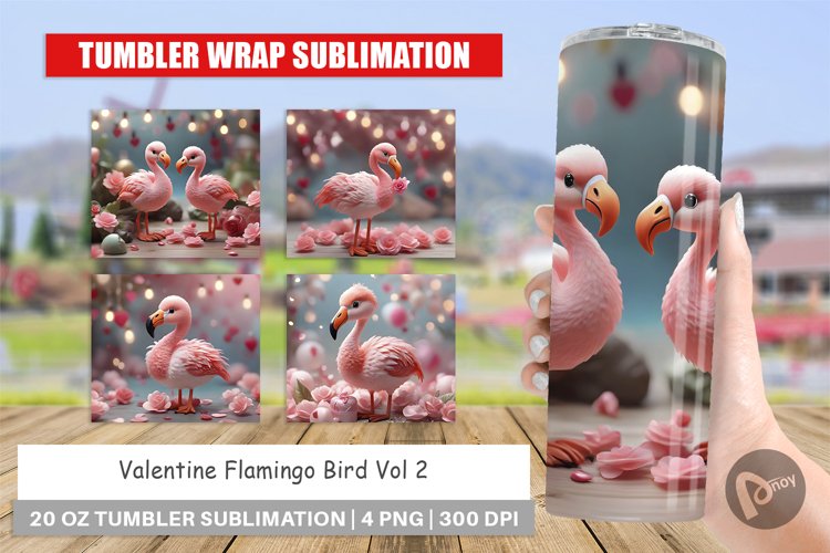 Tumbler Sublimation Wrap Valentine Flamingo Bird