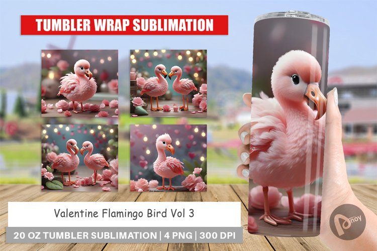 Tumbler Sublimation Wrap Valentine Flamingo Bird
