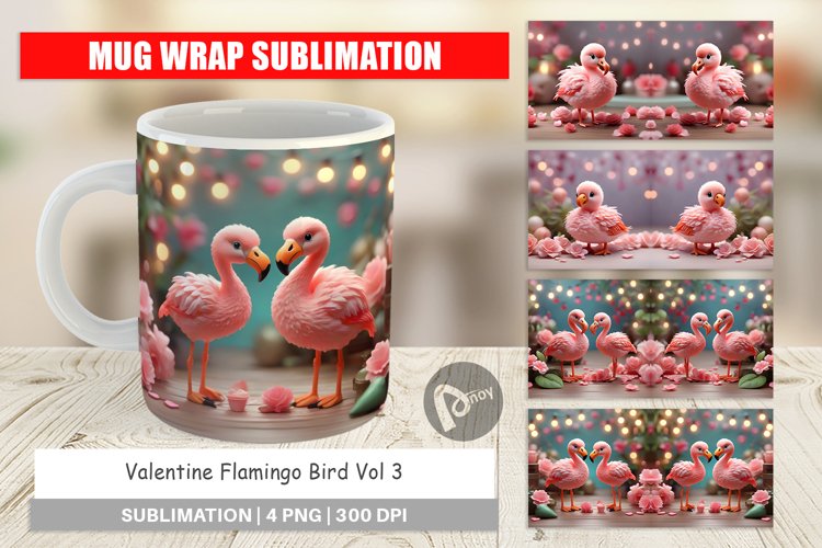 Mug sublimation design Valentine Flamingo Bird