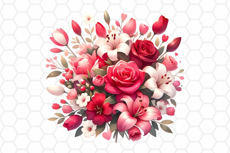 Valentine Flower Bouquet Watercolor Clipart, Sublimation PNG