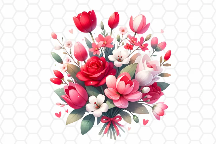 Valentine Flower Bouquet Watercolor Clipart, Sublimation PNG