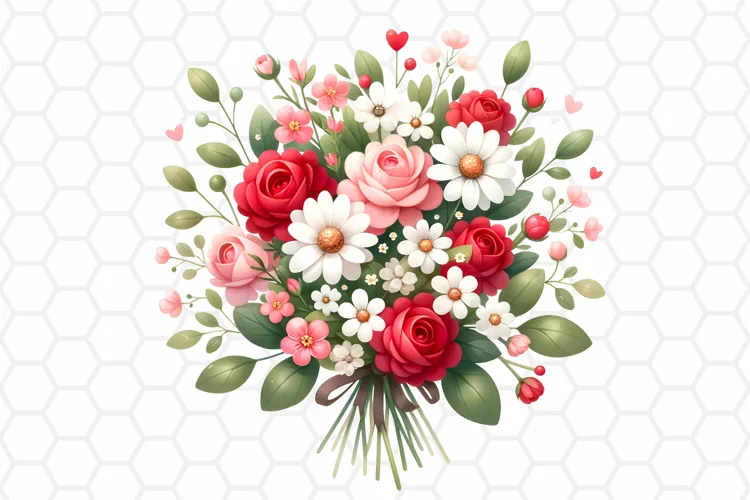 Valentine Flower Bouquet Watercolor Clipart, Sublimation PNG