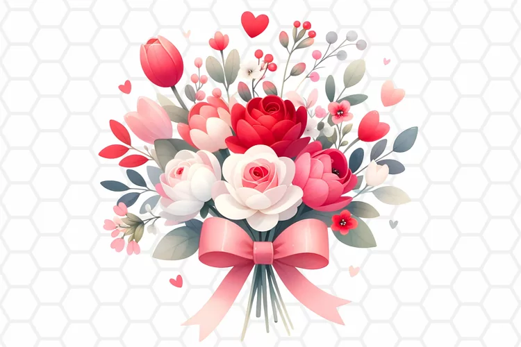 Valentine Flower Bouquet Clipart, Sublimation PNG