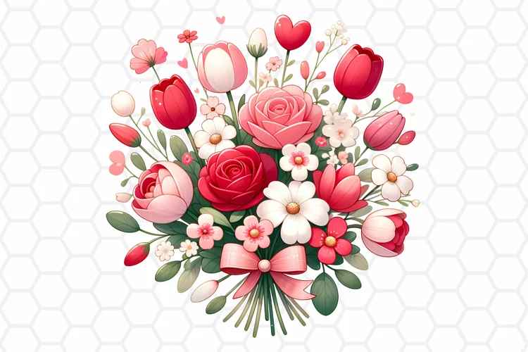 Valentine Flower Bouquet Watercolor Clipart, Sublimation PNG