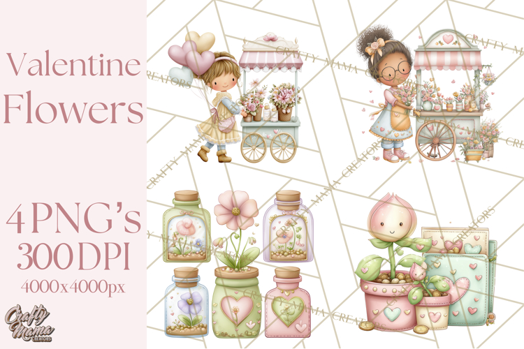 Valentine Flower Market Clipart PNG Romantic Bouquets