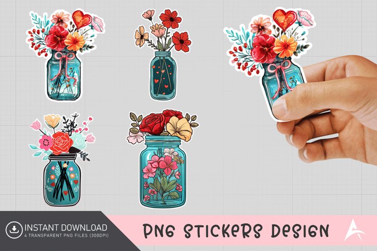 Valentine Flowers in Jar Sticker Clipart
