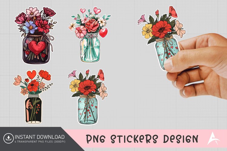Valentine Flowers in Jar Sticker Clipart