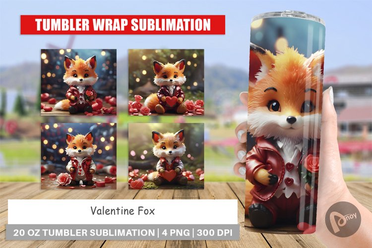 Tumbler Sublimation Wrap Valentine Fox