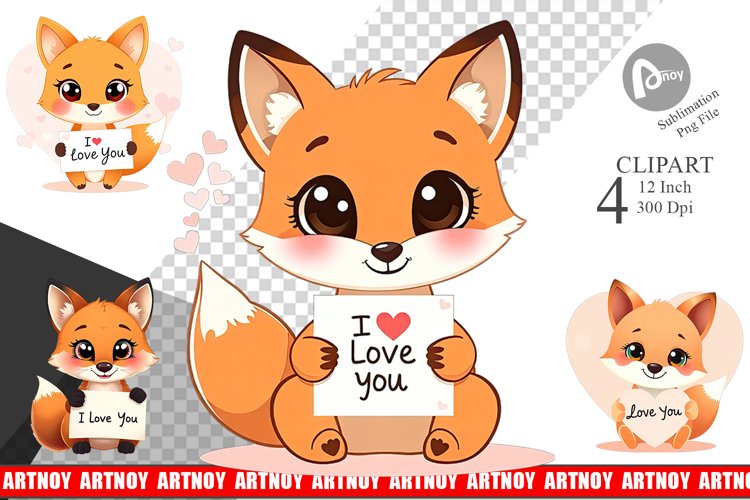 Valentine Fox Cartoon Clipart example image 1