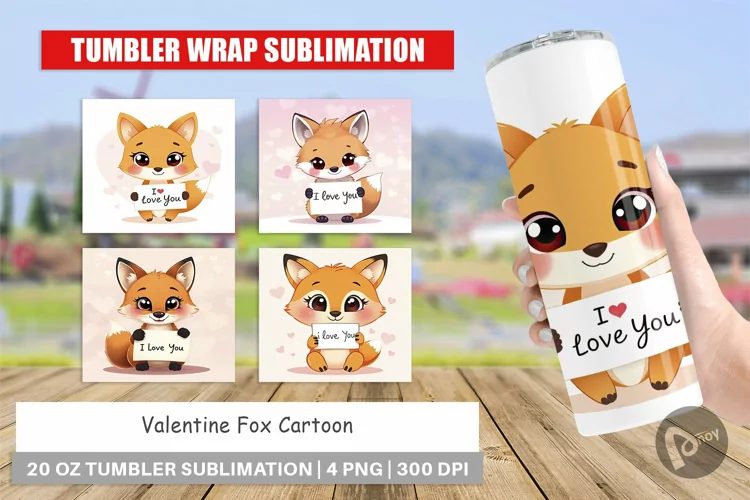 Tumbler Wrap Valentine Fox Cartoon