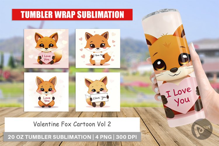 Tumbler Wrap Valentine Fox Cartoon example image 1