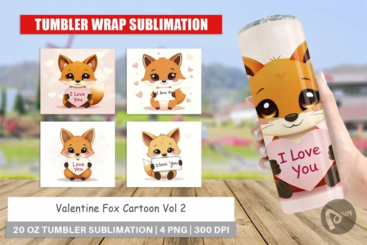 Tumbler Wrap Valentine Fox Cartoon