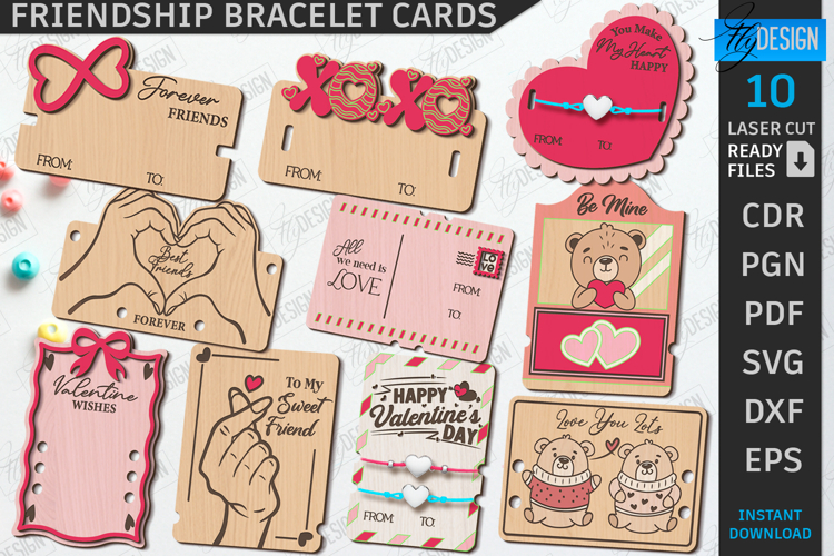 Valentine Friendship Bracelet Cards Laser Cut Bundle | CNC