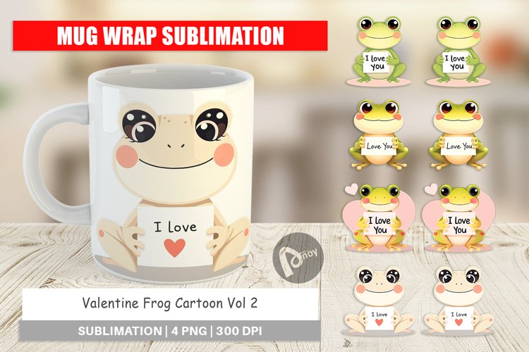 Mug Wrap Design Valentine Frog Cartoon