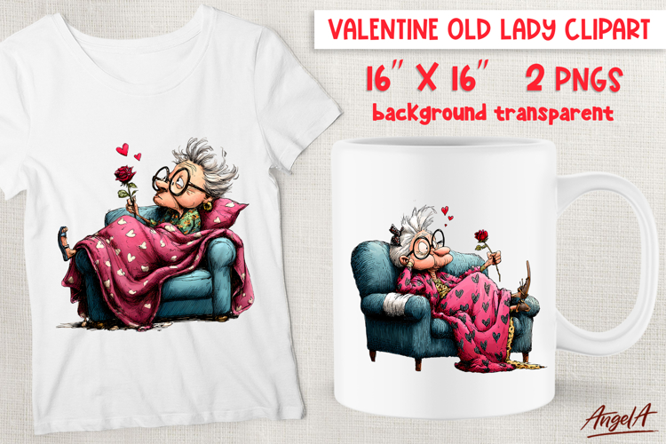 Anti valentine PNG Single Valentine clipart Elderly lady