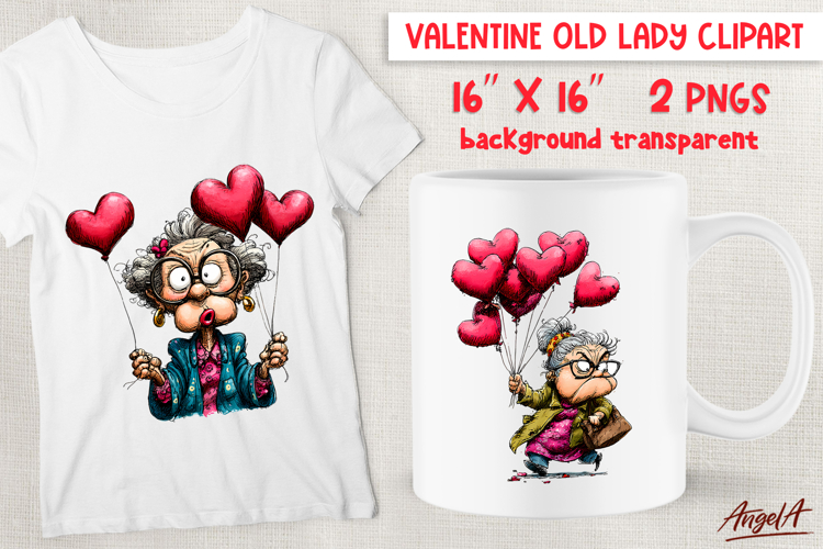 Single Valentine clipart Anti valentine Old lady balloon PNG
