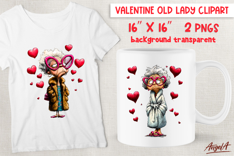 Anti valentine PNG Single Valentine clipart Elderly lady