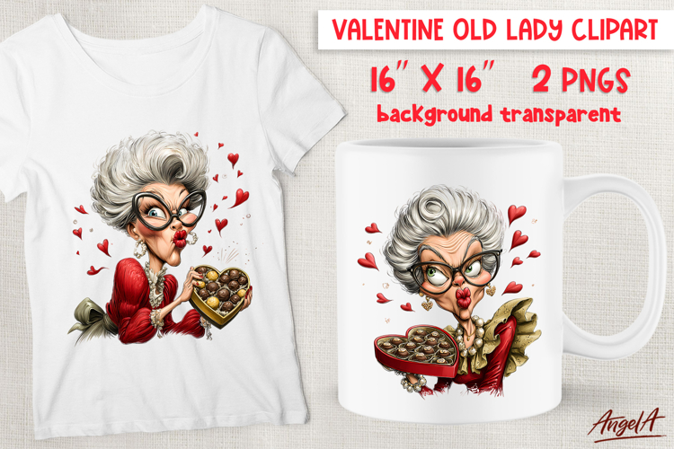 Single Valentine clipart Happy elegant lady with sweets PNG