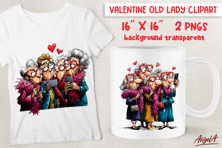 Funny Valentine elderly ladies Best friends celebrating PNG