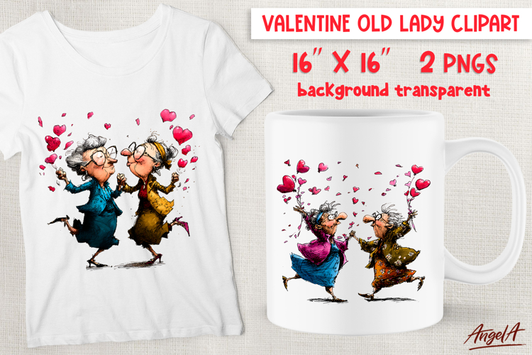 Funny elderly ladies Valentine Best friends dancing clipart