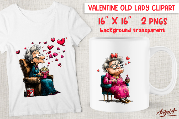 Single Valentine clipart Funny Old lady Anti valentine PNG