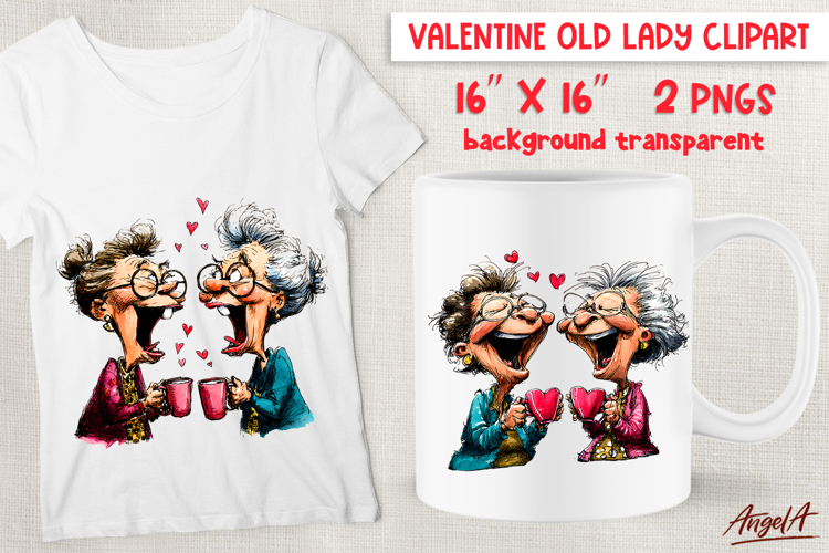 Funny Valentine elderly ladies Best friends laughing PNG