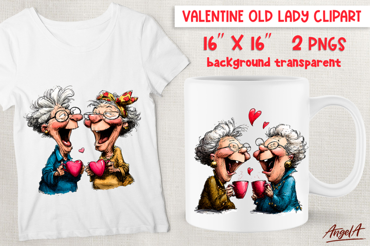 Funny Valentine elderly ladies Best friends laughing PNG