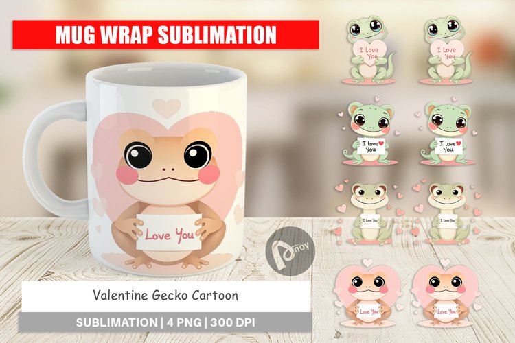 Mug Wrap Design Valentine Gecko Cartoon