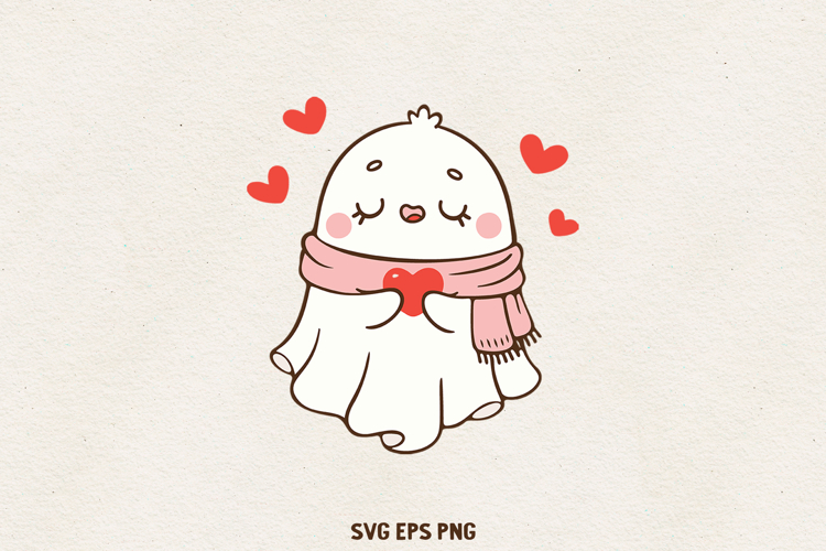 Cute Ghost Illustration | Kawaii Love Spirit Clipart SVG PNG