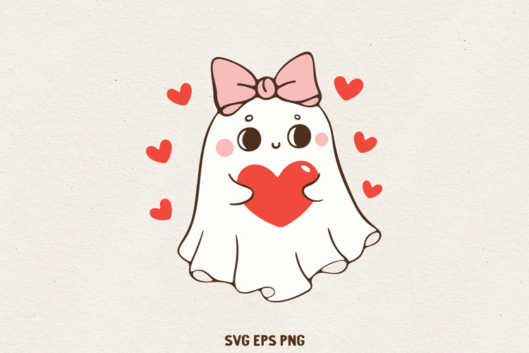 Cute Ghost Illustration | Kawaii Love Spirit Clipart SVG PNG