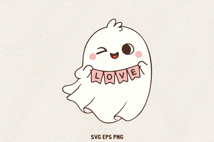 Cute Ghost Illustration | Kawaii Love Spirit Clipart SVG PNG