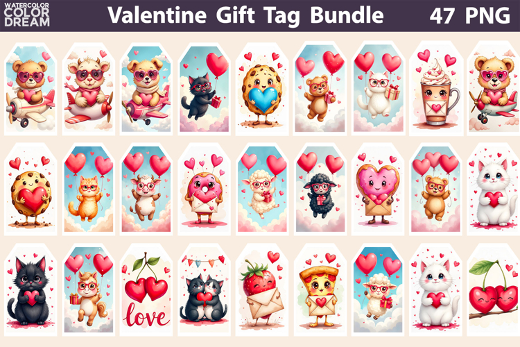 Valentine Animals Gift Tag Bundle | Junk Journal Card